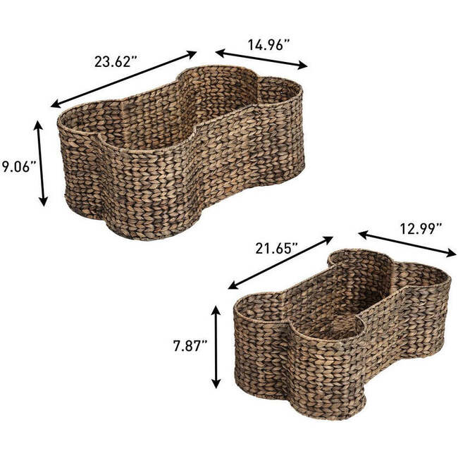 Digby Bone Shaped Large Hand Woven Water Hyacinth Nesting Pet Toy Organizer Baskets, Brown (Set of 2) - Storage - 4