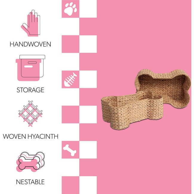 Digby Bone Shaped Large Hand Woven Water Hyacinth Nesting Pet Toy Organizer Baskets, Natural (Set of 2) - Storage - 5