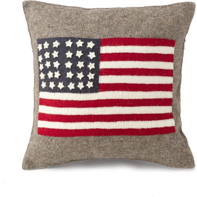 Handmade Pillow Cover Hand Felted Wool - American Flag Gray - 20" Arcadia Home