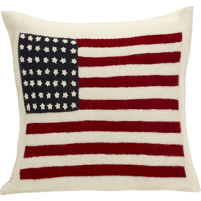 American Flag Hand Felted Wool Pillow Cover - Cream 20" Arcadia Home
