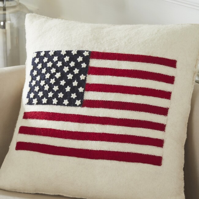 American Flag Hand Felted Wool Pillow Cover - Cream 20" Arcadia Home