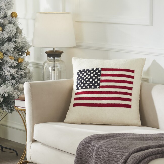 American Flag Hand Felted Wool Pillow - Cream 20" Arcadia Home - Decorative Pillows - 3