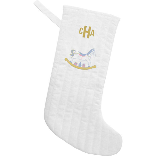 Rocking Horse Holiday Stocking, White