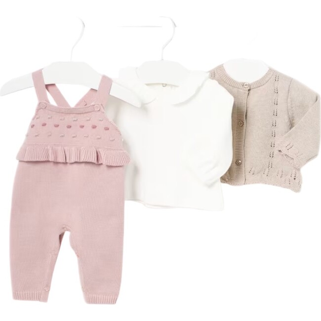 Newborn Girl 3 Piece Knit Set, Pink