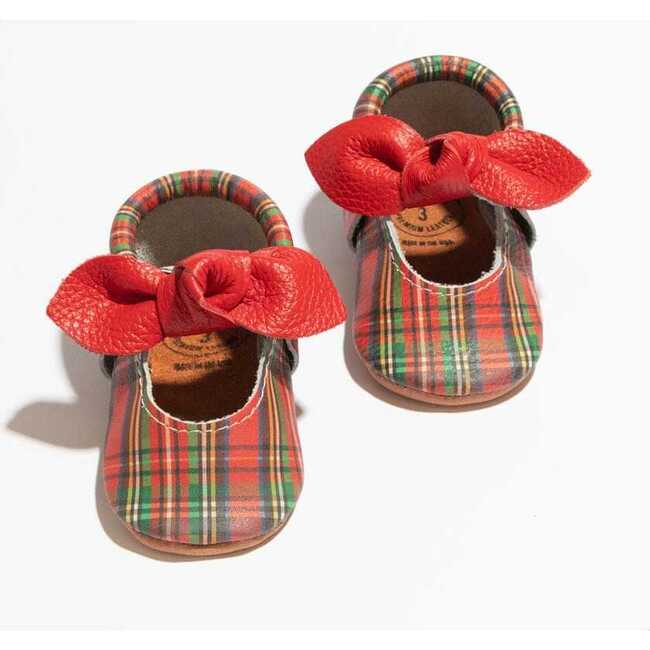 Knotted Bow Baby Shoe Soft Sole, Holly Tartan