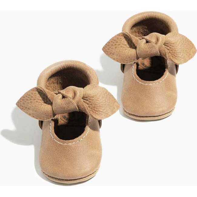 Knotted Bow Baby Shoe Soft Sole, Weathered Brown