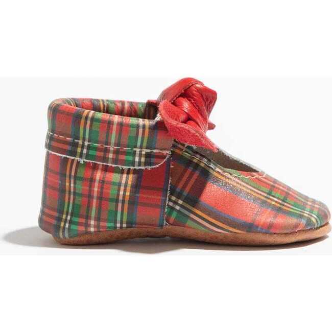 Knotted Bow Baby Shoe Soft Sole, Holly Tartan