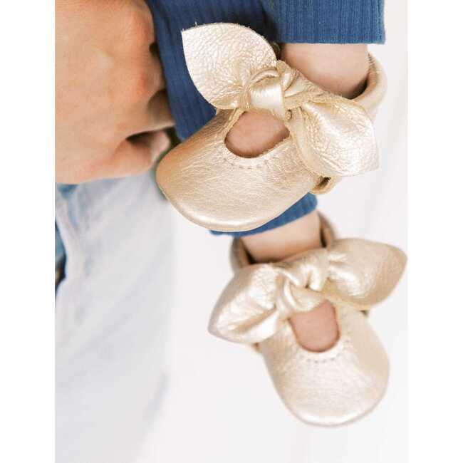 Knotted Bow Baby Shoe Soft Sole, Platinum - Crib Shoes - 4