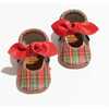 Knotted Bow Baby Shoe Hard Sole, Holly Tartan - Crib Shoes - 1 - thumbnail
