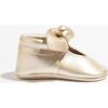 Knotted Bow Baby Shoe Hard Sole, Platinum - Crib Shoes - 3
