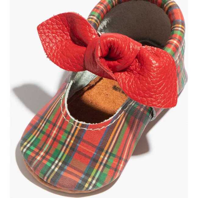 Knotted Bow Baby Shoe Hard Sole, Holly Tartan - Crib Shoes - 3