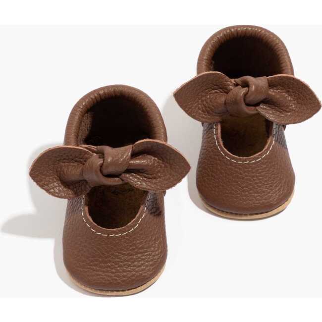 Knotted Bow Baby Shoe Hard Sole, Chestnut