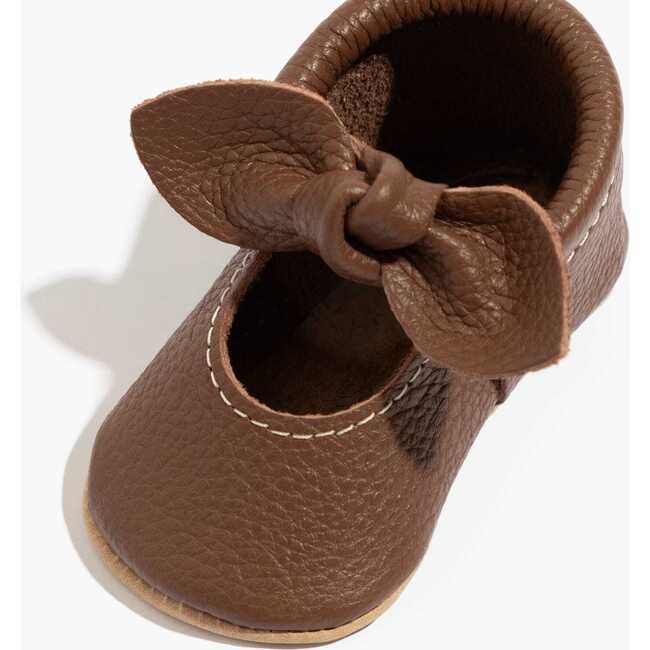 Knotted Bow Baby Shoe Hard Sole, Chestnut