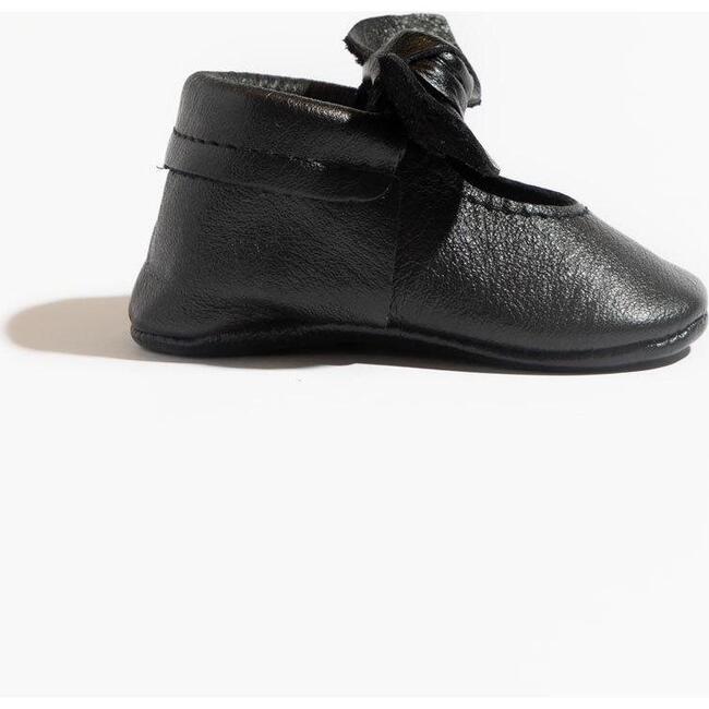 Knotted Bow Baby Shoe Hard Sole, Ebony - Crib Shoes - 3