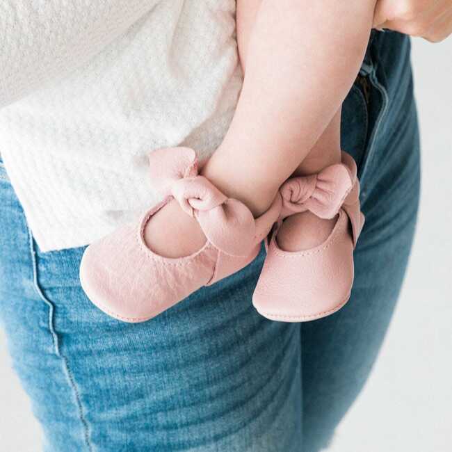 Knotted Bow Baby Shoe Hard Sole, Blush - Crib Shoes - 4