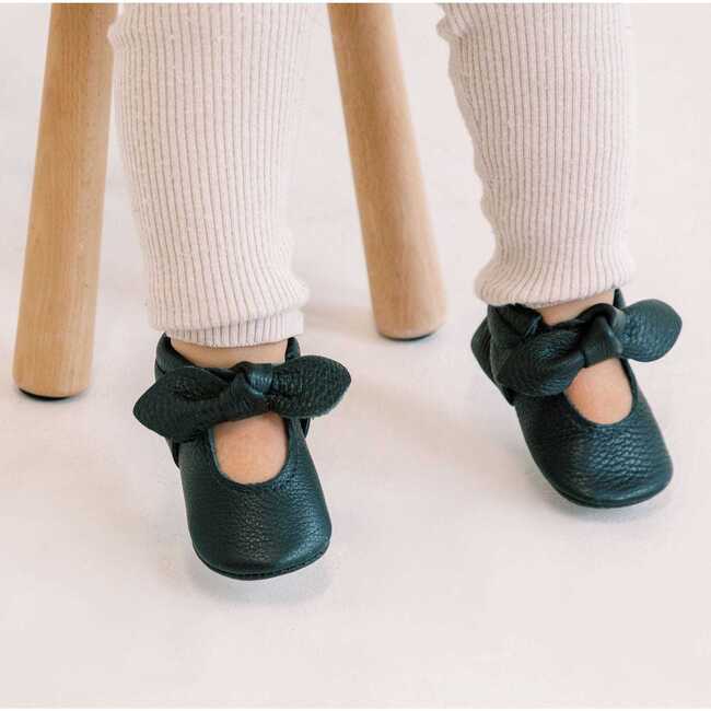 Knotted Bow Baby Shoe Hard Sole, Ebony - Crib Shoes - 5