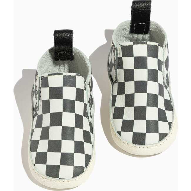 Check Slip On Baby Shoe Hard Sole, Ebony