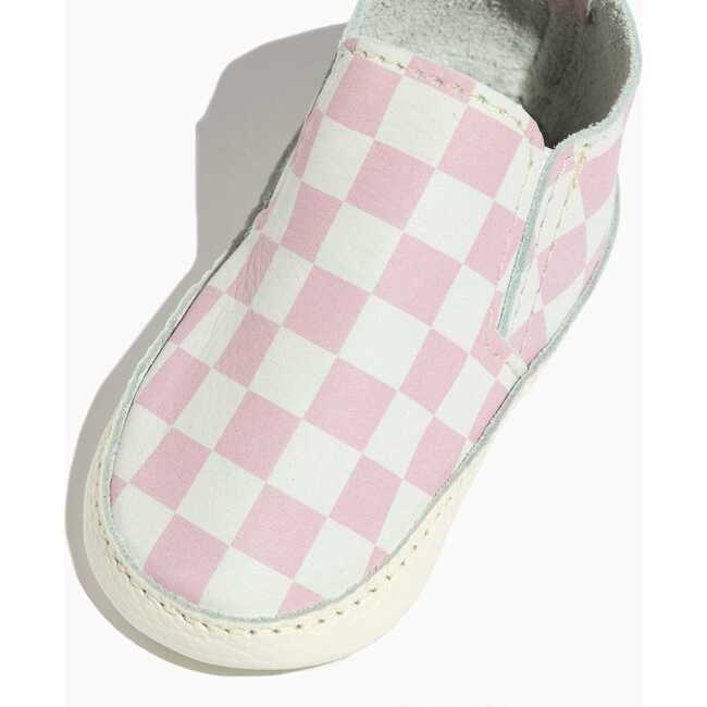 Check Slip On Baby Shoe Hard Sole, Petal Pink
