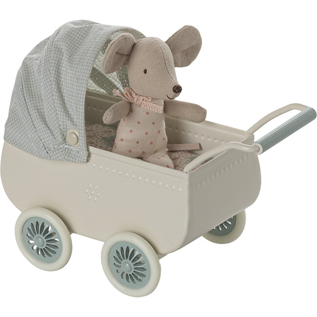 Pram with baby mouse - Mint