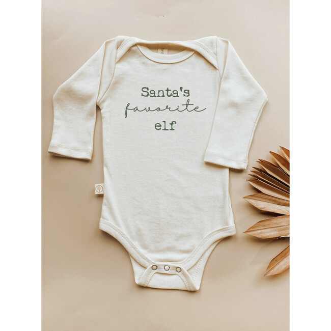 Santa's Favorite Elf Organic Baby Bodysuit, Long Sleeve Olive