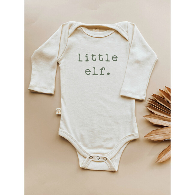 Little Elf Organic Baby Bodysuit, Long Sleeve Olive