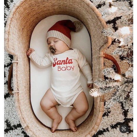 Santa Baby Organic Baby Bodysuit, Long Sleeve Red - Onesies - 6