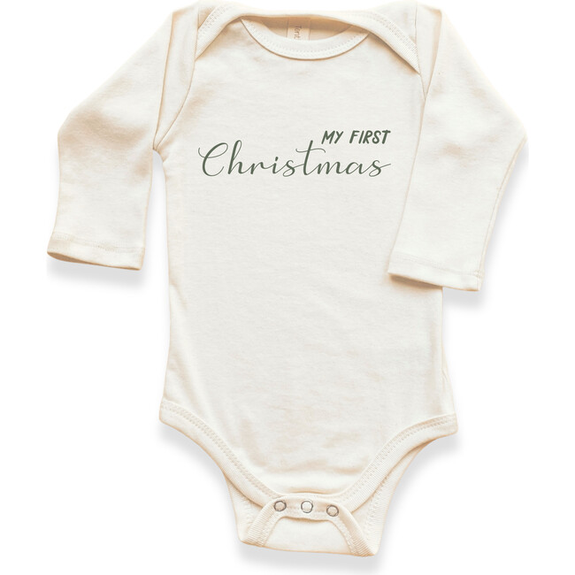 My First Christmas Organic Baby Bodysuit, Long Sleeve Olive