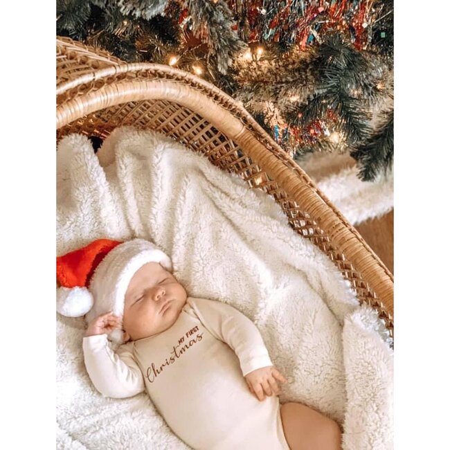 My First Christmas Organic Baby Bodysuit, Long Sleeve Olive - Onesies - 3