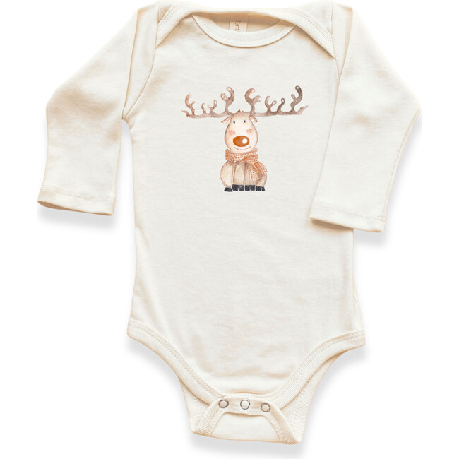 Reindeer Organic Baby Bodysuit, Long Sleeve