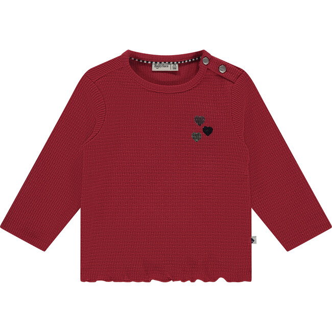 Textured Heart Embellished Long Sleeve, Scarlet