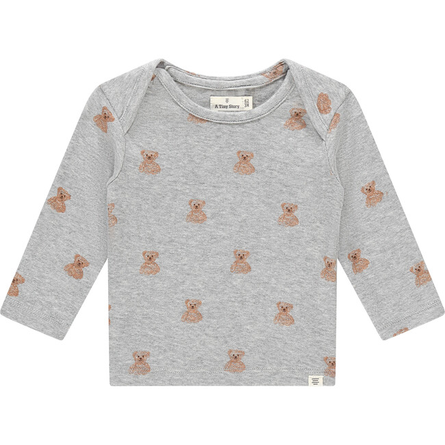Teddy Bear Print Long Sleeve, Light Grey Melange