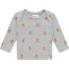 Teddy Bear Print Long Sleeve, Light Grey Melange - T-Shirts - 1 - thumbnail