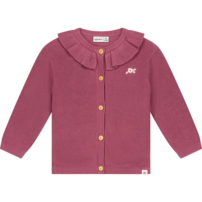 Ruffle Collar Cardigan, Burgundy