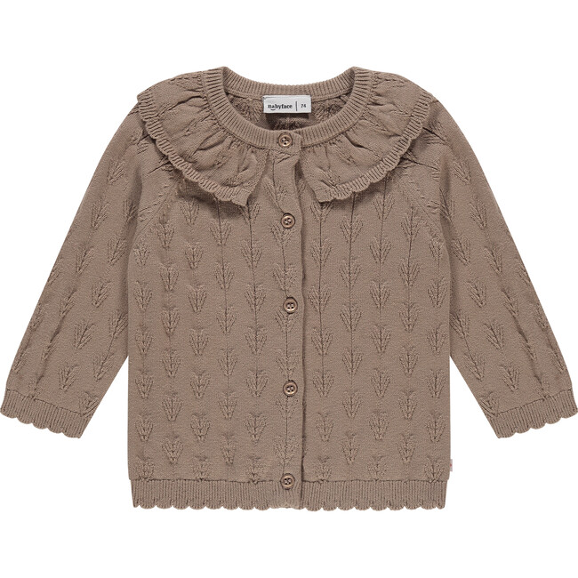 Heart Pointelle Collar Cardigan, Sepia