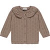 Heart Pointelle Collar Cardigan, Sepia - Cardigans - 1 - thumbnail