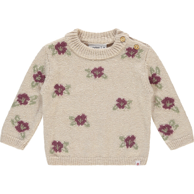 Floral Pullover Sweater, Nude