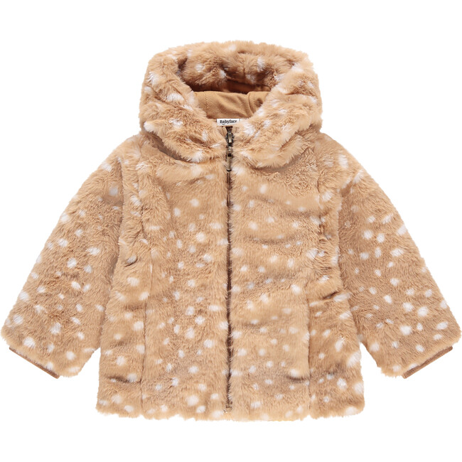 Deer Print Faux Fur Jacket, Nude