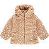 Deer Print Faux Fur Jacket, Nude - Jackets - 1 - thumbnail