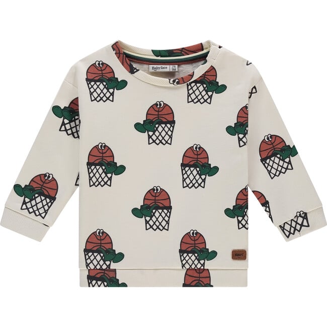 Allover Basketball Crewneck, Creme