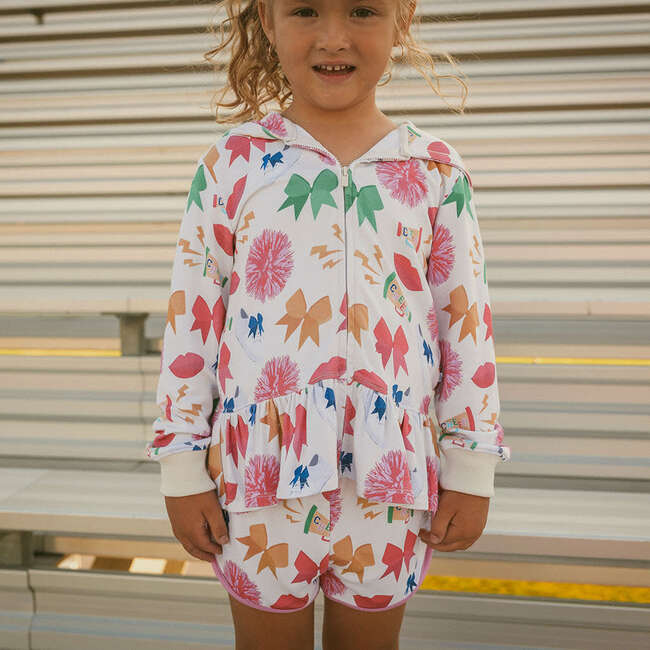 Sabrina French Terry Ruffled Zippered Hoodie Beige