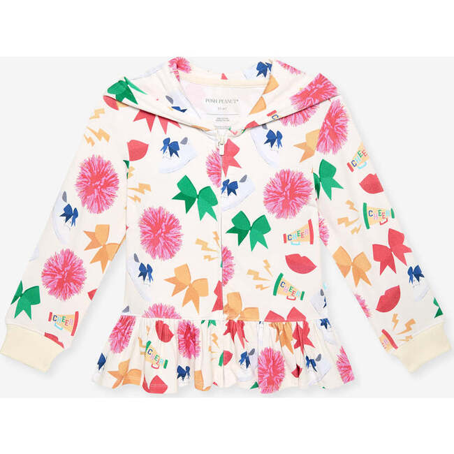 Sabrina French Terry Ruffled Zippered Hoodie Beige