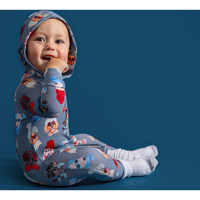 Quinlyn French Terry Zippered Hooded Romper Blue