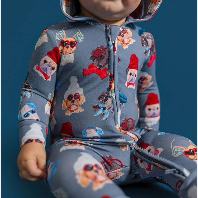 Quinlyn French Terry Zippered Hooded Romper Blue - Rompers - 3