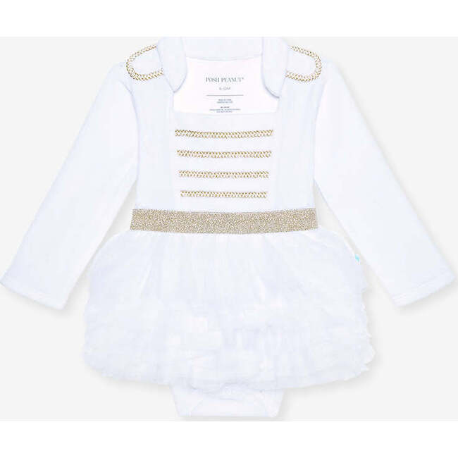 Posh Winter White Nutcracker Velour Tulle Bodysuit Dress White