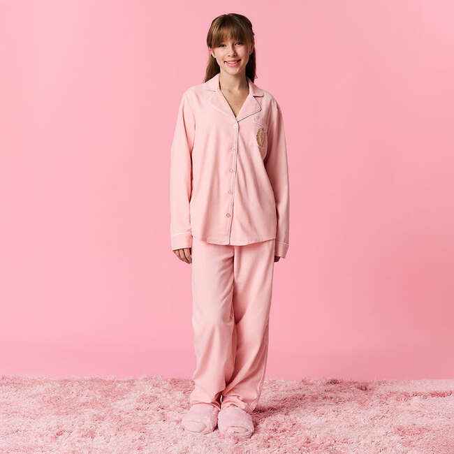 Powder Pink Women's Flannelette Pajama Set Pink