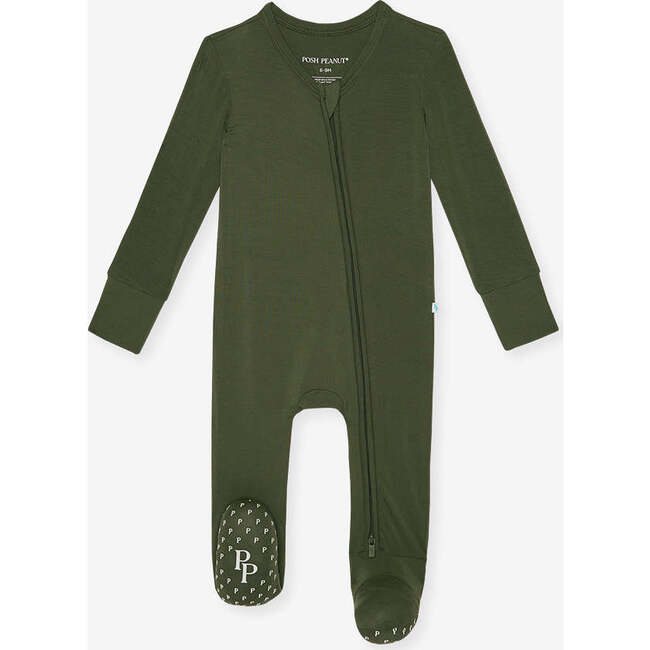 Olive Footie Zippered One Piece Green