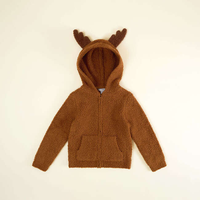 Merry Reindeer Cuddle Zip Hoodie Brown