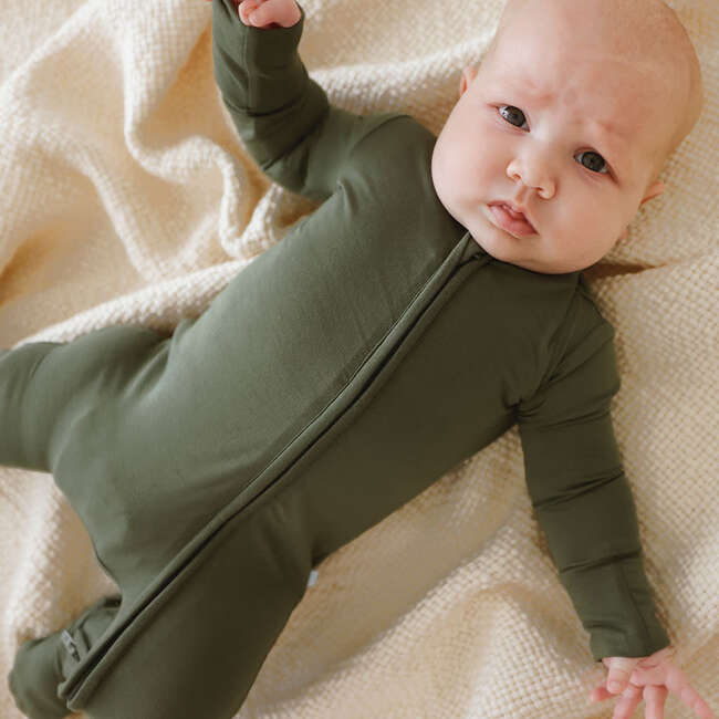 Olive Footie Zippered One Piece Green - Footie Pajamas - 3