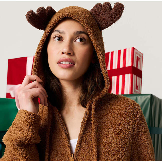 Merry Reindeer Women's Cuddle Zip Jacket Brown - Sweatshirts - 3