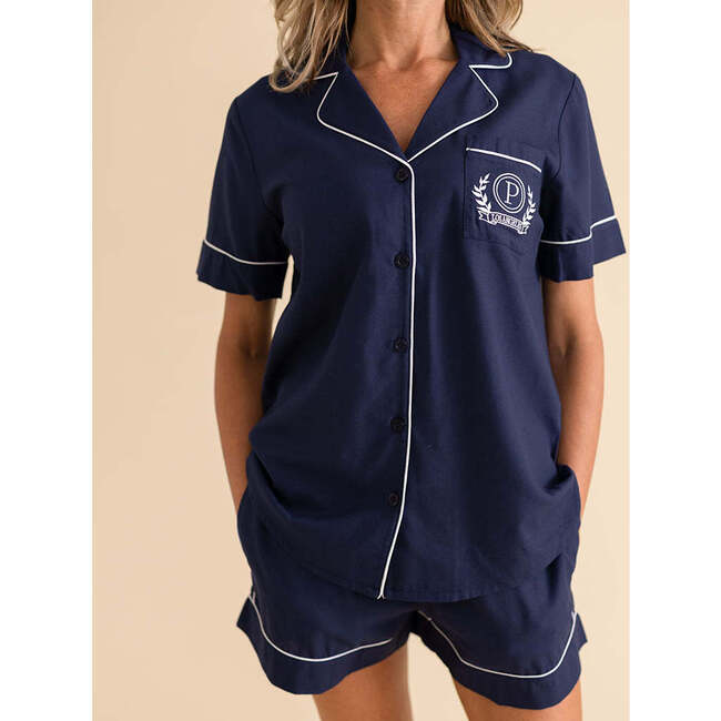 Varsity Navy Women's Twill Pajama Short Set Blue